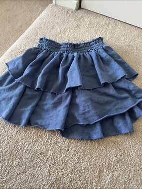 aerie Blue Layered Ruffle Skater Skirt